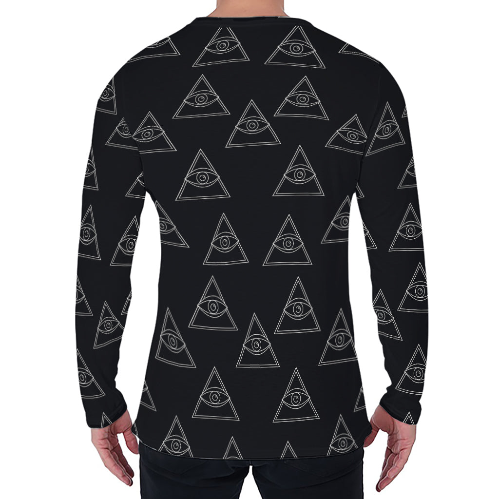 Masonic Eye Pattern Print Men's Long Sleeve T-Shirt