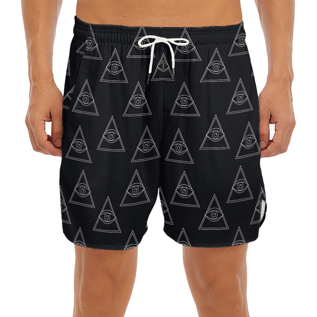 Masonic Eye Pattern Print Men's Split Running Shorts