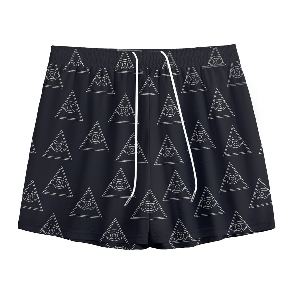Masonic Eye Pattern Print Mesh Shorts