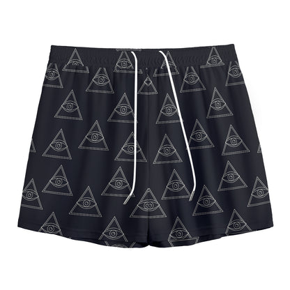 Masonic Eye Pattern Print Mesh Shorts