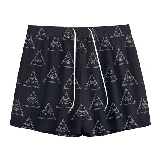 Masonic Eye Pattern Print Mesh Shorts
