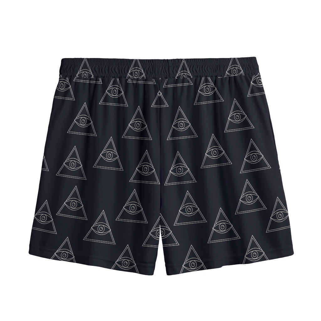 Masonic Eye Pattern Print Mesh Shorts