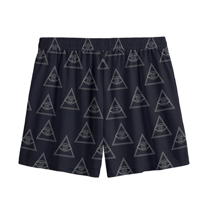 Masonic Eye Pattern Print Mesh Shorts