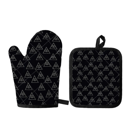Masonic Eye Pattern Print Oven Mitt And Pot Holder Set