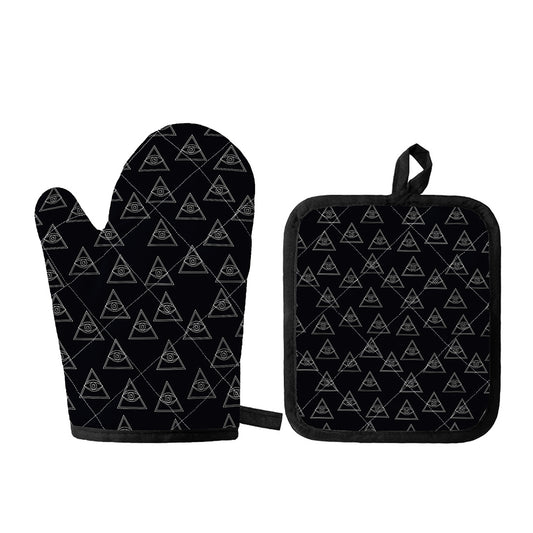 Masonic Eye Pattern Print Oven Mitt And Pot Holder Set