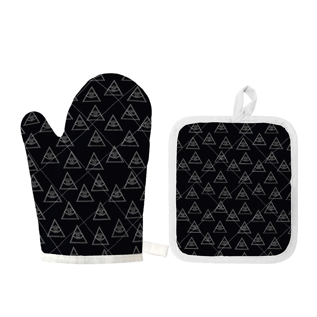 Masonic Eye Pattern Print Oven Mitt And Pot Holder Set