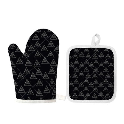 Masonic Eye Pattern Print Oven Mitt And Pot Holder Set