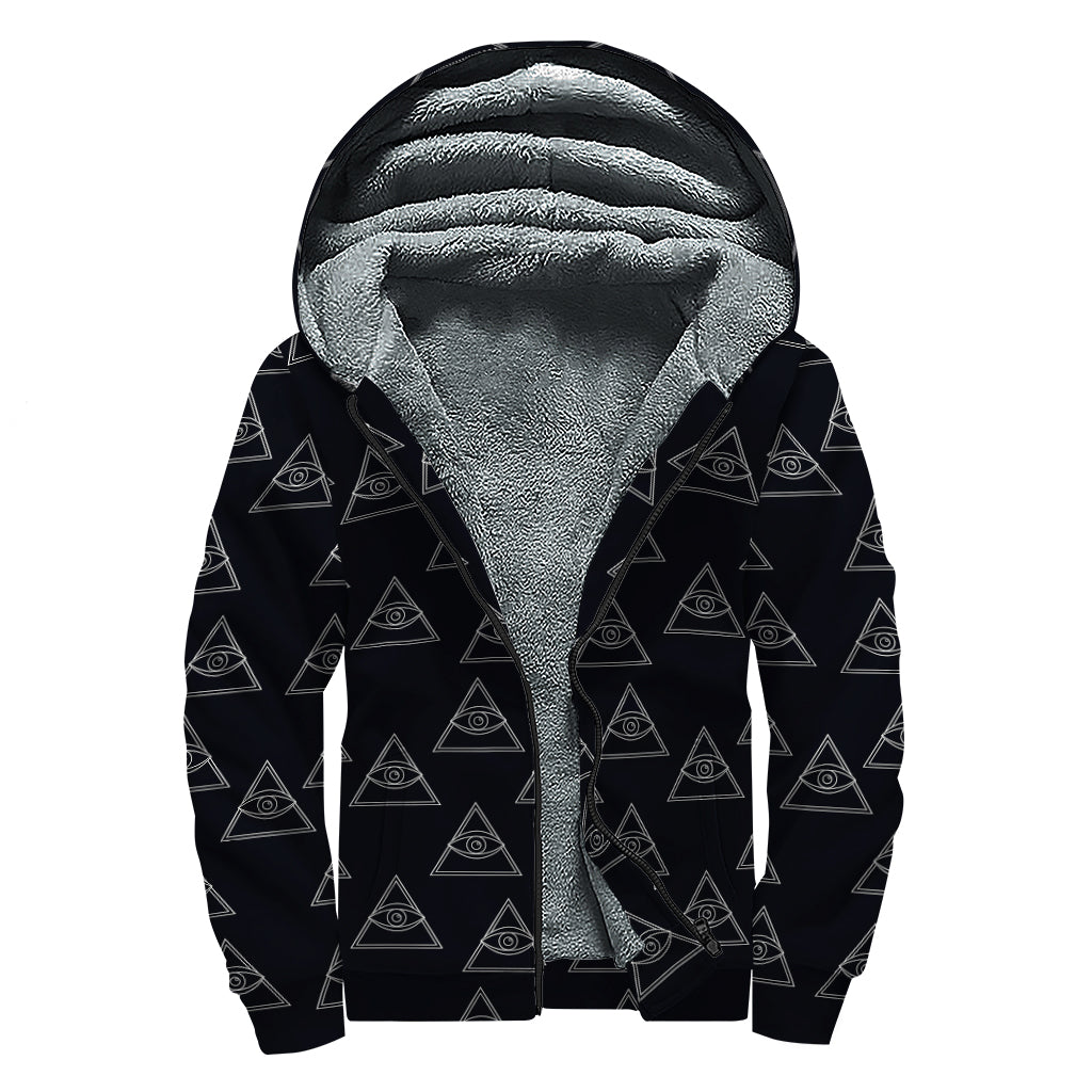 Masonic Eye Pattern Print Sherpa Lined Zip Up Hoodie
