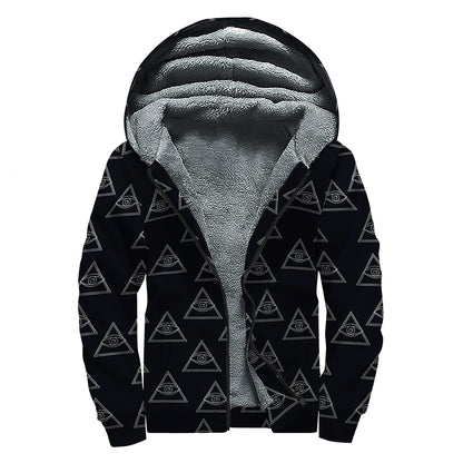 Masonic Eye Pattern Print Sherpa Lined Zip Up Hoodie