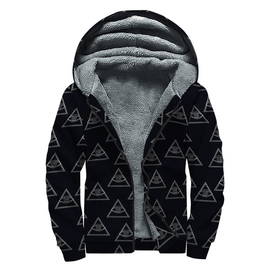 Masonic Eye Pattern Print Sherpa Lined Zip Up Hoodie
