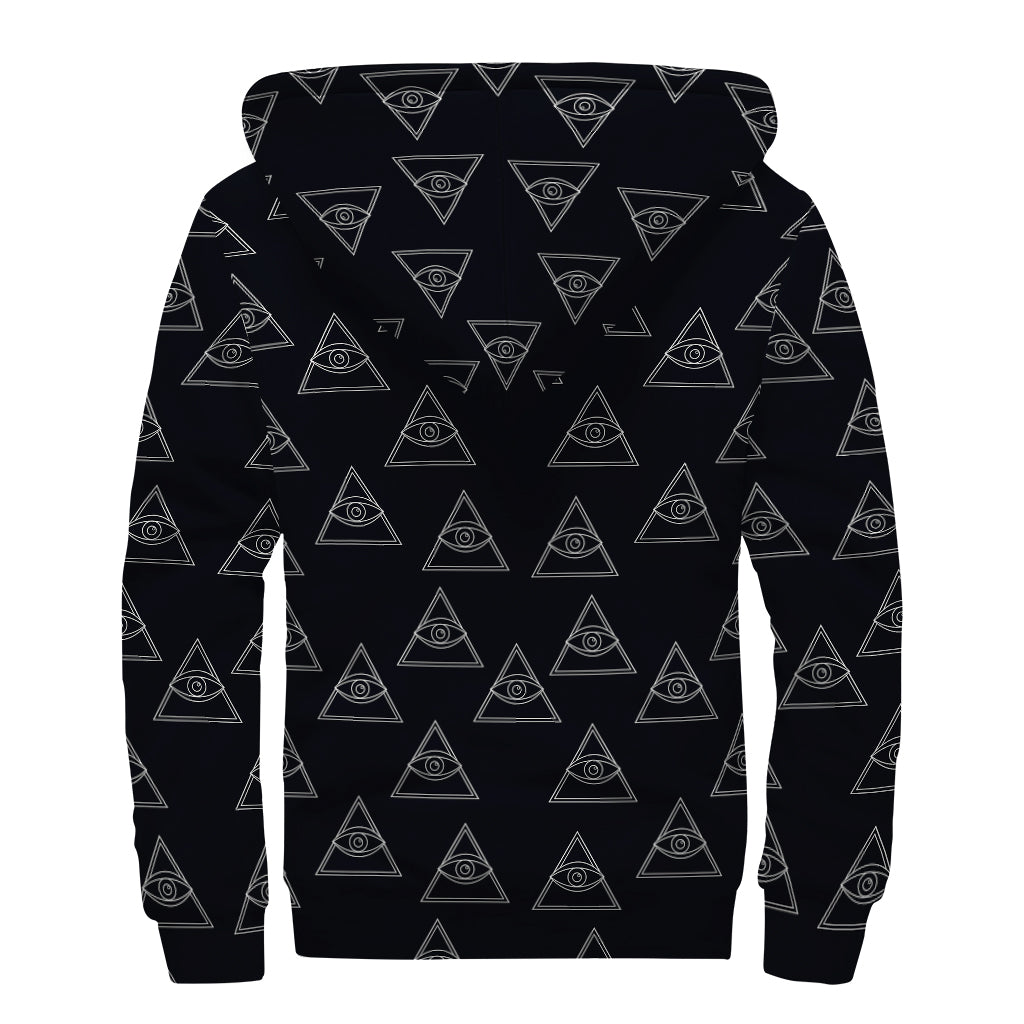 Masonic Eye Pattern Print Sherpa Lined Zip Up Hoodie