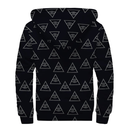 Masonic Eye Pattern Print Sherpa Lined Zip Up Hoodie