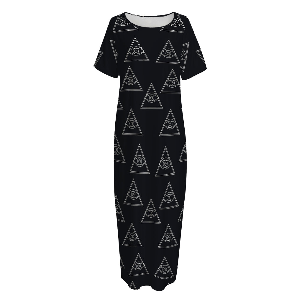 Masonic Eye Pattern Print Short Sleeve Long Nightdress