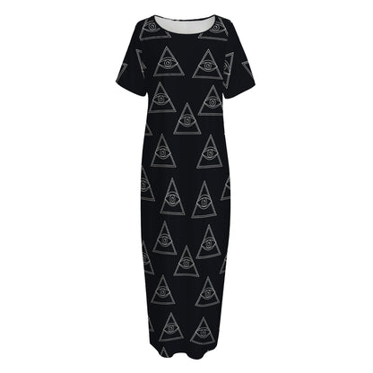 Masonic Eye Pattern Print Short Sleeve Long Nightdress