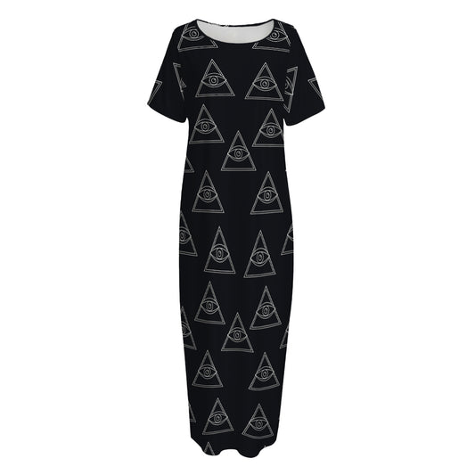 Masonic Eye Pattern Print Short Sleeve Long Nightdress