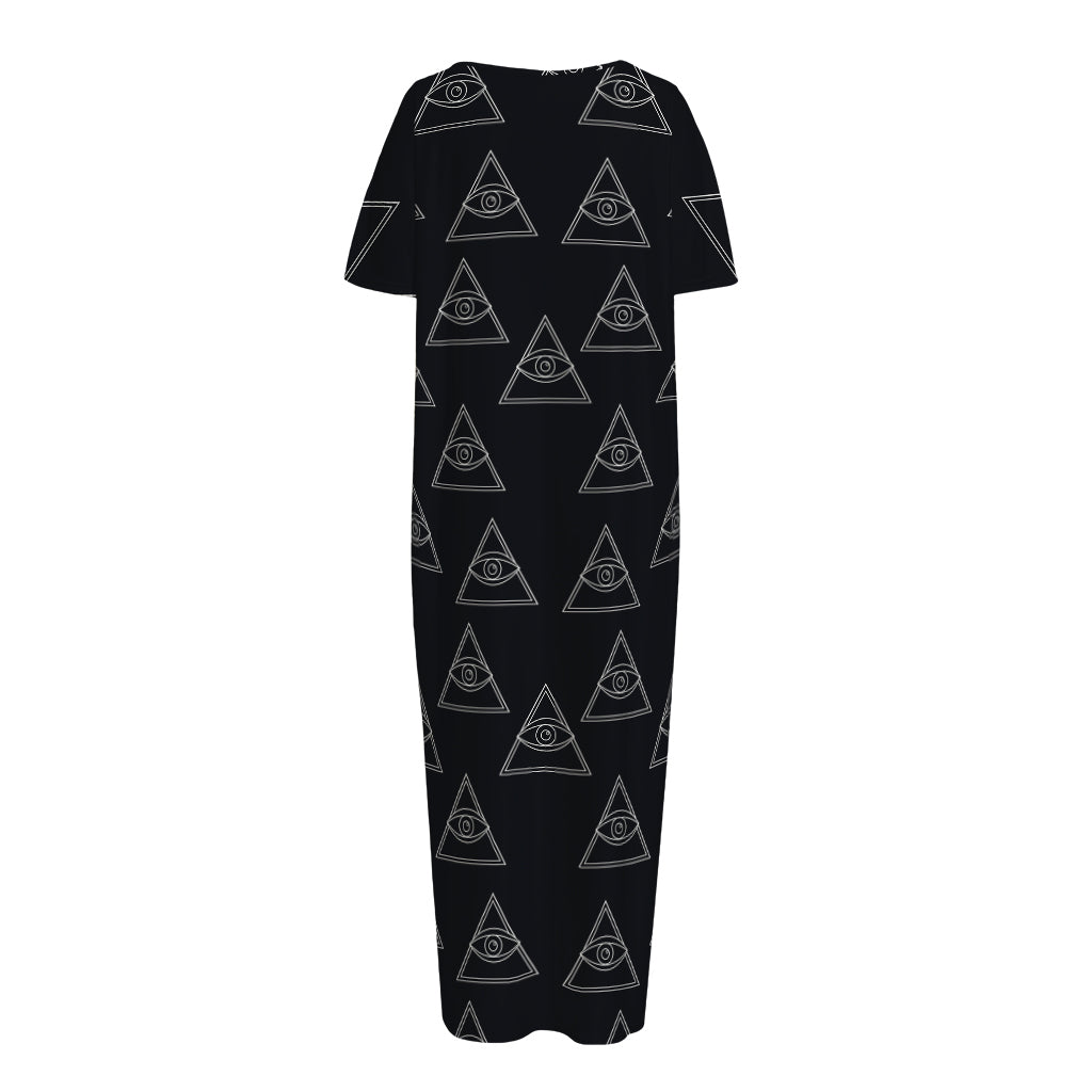 Masonic Eye Pattern Print Short Sleeve Long Nightdress