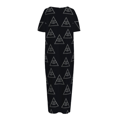 Masonic Eye Pattern Print Short Sleeve Long Nightdress