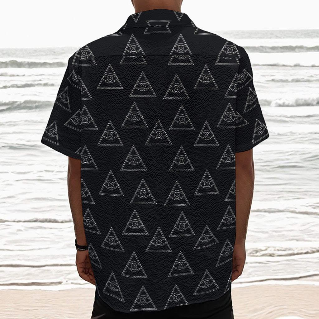 Masonic Eye Pattern Print Textured Short Sleeve Shirt
