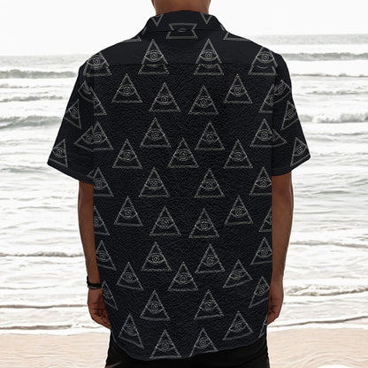 Masonic Eye Pattern Print Textured Short Sleeve Shirt
