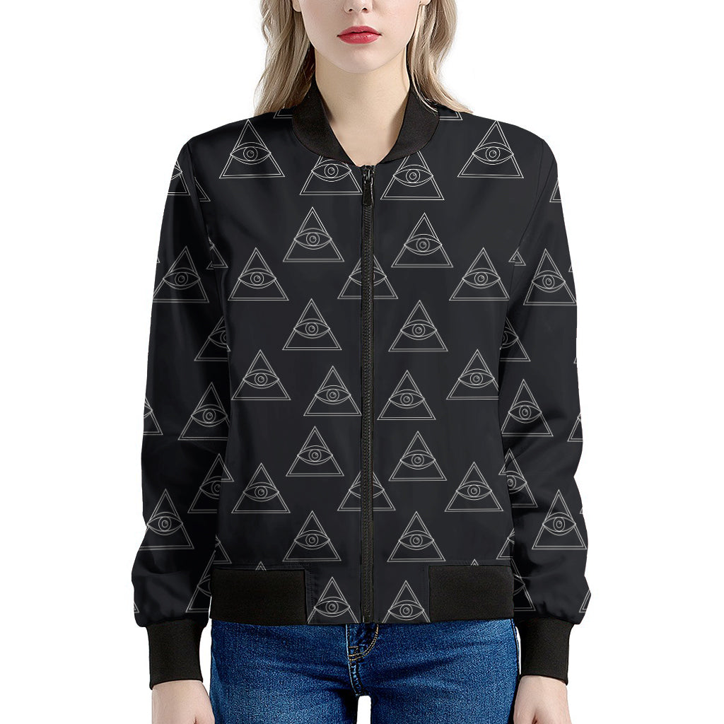 Masonic Eye Pattern Print Women's Bomber Jacket