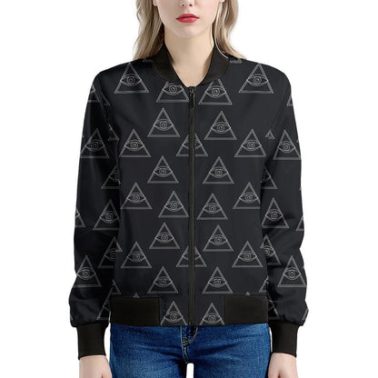 Masonic Eye Pattern Print Women's Bomber Jacket