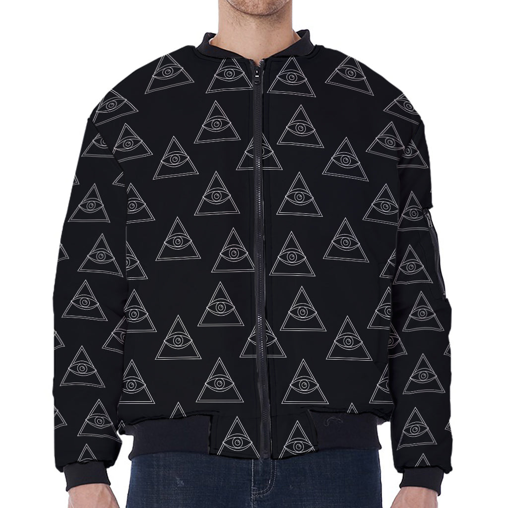 Masonic Eye Pattern Print Zip Sleeve Bomber Jacket