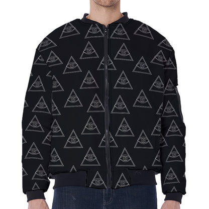 Masonic Eye Pattern Print Zip Sleeve Bomber Jacket