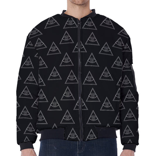 Masonic Eye Pattern Print Zip Sleeve Bomber Jacket