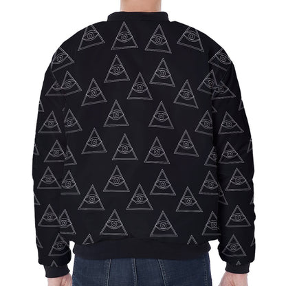 Masonic Eye Pattern Print Zip Sleeve Bomber Jacket