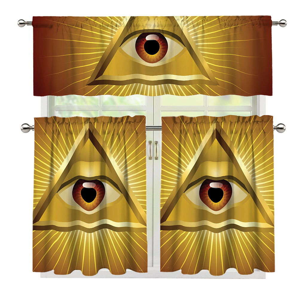 Masonic Eye Sight Print 3 Piece Kitchen Curtains
