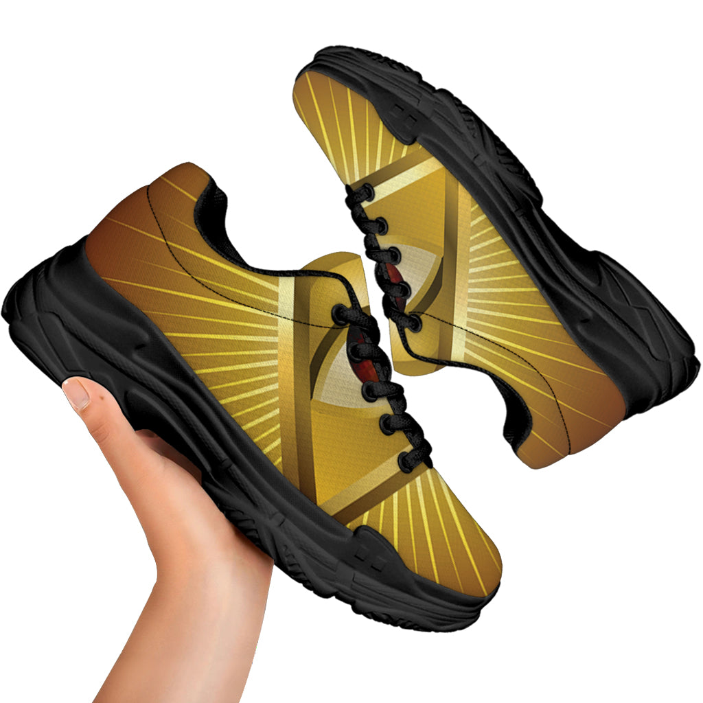 Masonic Eye Sight Print Black Chunky Shoes