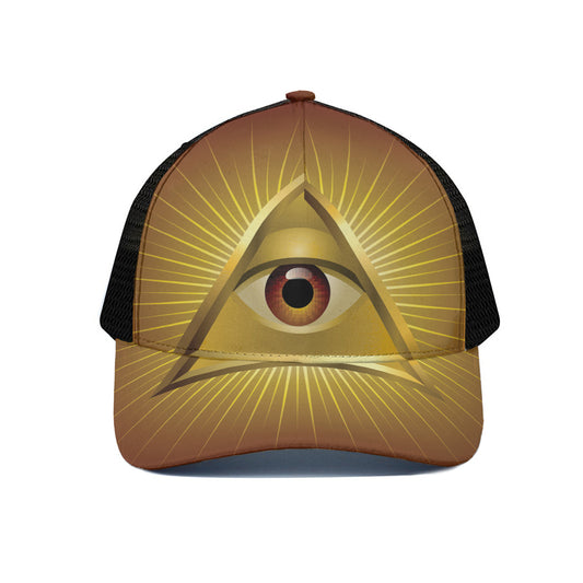 Masonic Eye Sight Print Black Mesh Trucker Cap