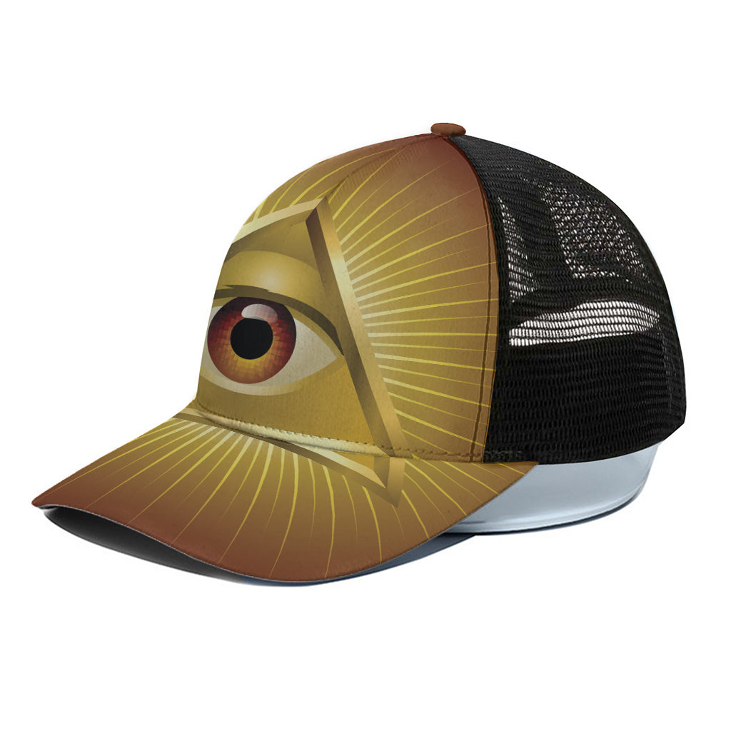 Masonic Eye Sight Print Black Mesh Trucker Cap