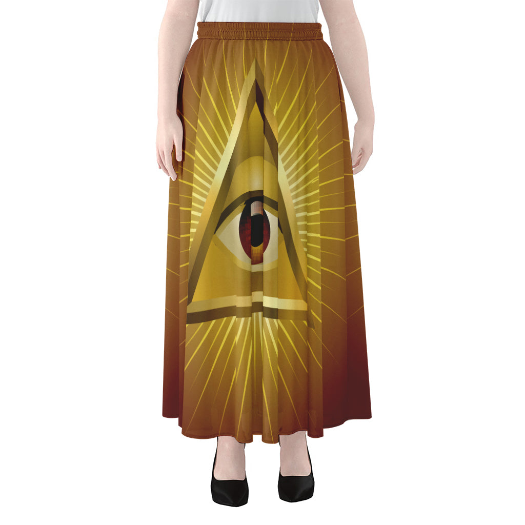 Masonic Eye Sight Print Chiffon Maxi Skirt