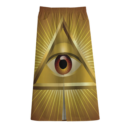 Masonic Eye Sight Print Cotton Front Slit Maxi Skirt