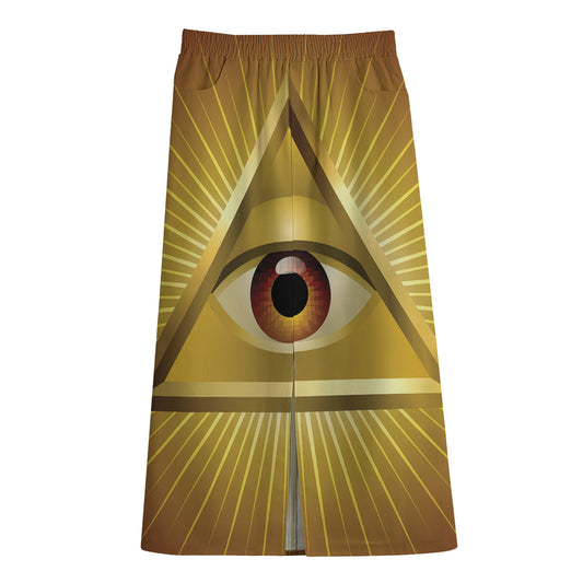 Masonic Eye Sight Print Cotton Front Slit Maxi Skirt