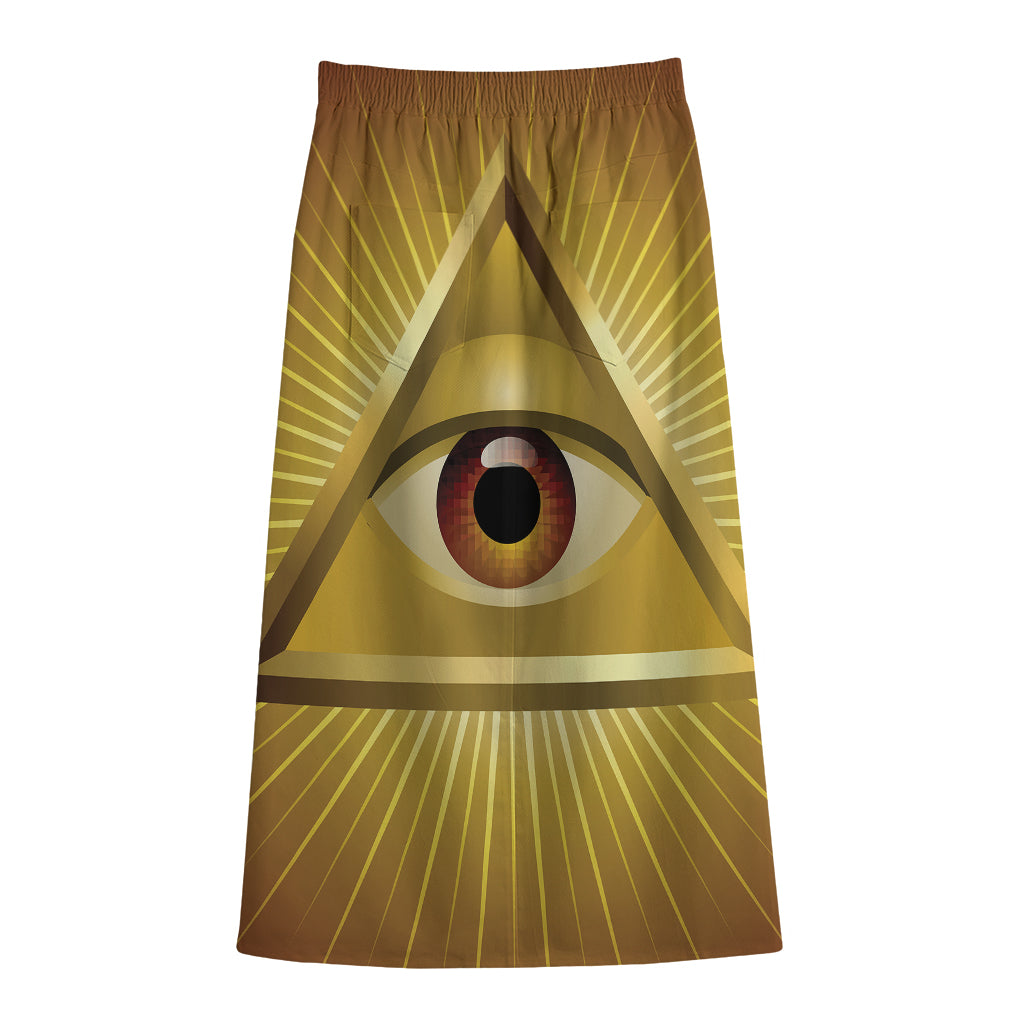 Masonic Eye Sight Print Cotton Front Slit Maxi Skirt