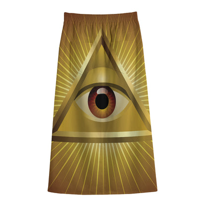 Masonic Eye Sight Print Cotton Front Slit Maxi Skirt