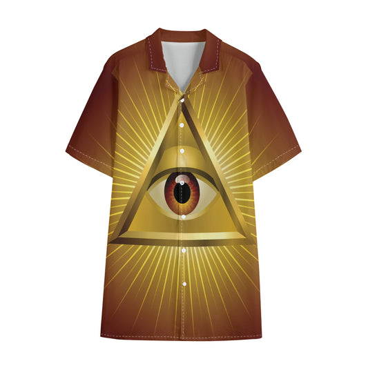 Masonic Eye Sight Print Cotton Hawaiian Shirt