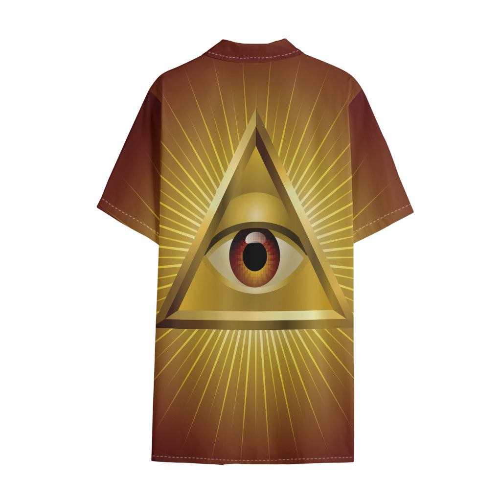 Masonic Eye Sight Print Cotton Hawaiian Shirt