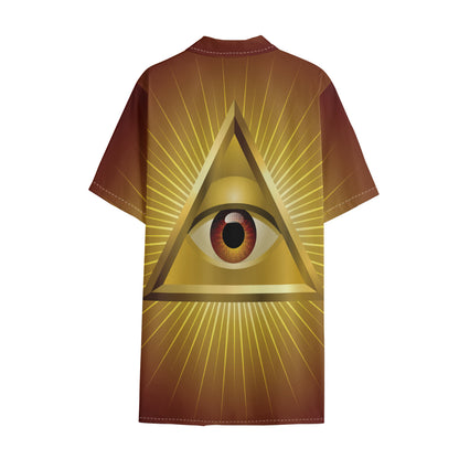 Masonic Eye Sight Print Cotton Hawaiian Shirt
