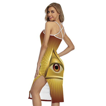 Masonic Eye Sight Print Cross Back Cami Dress