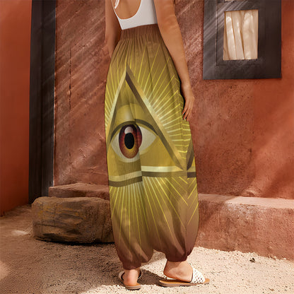 Masonic Eye Sight Print Harem Pants