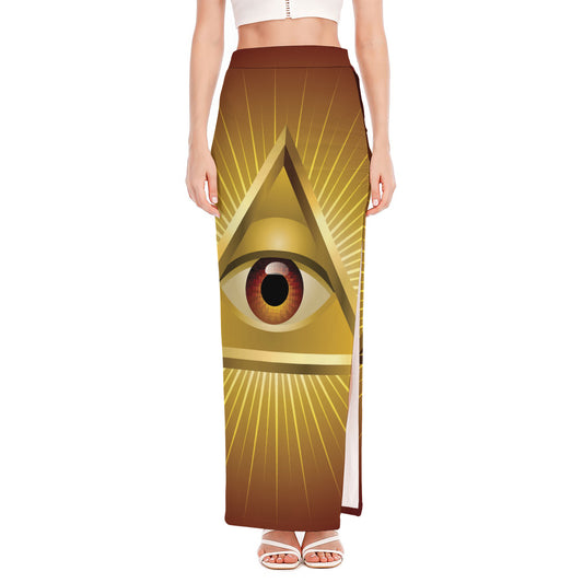 Masonic Eye Sight Print High Slit Maxi Skirt