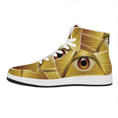 Masonic Eye Sight Print High Top Leather Sneakers