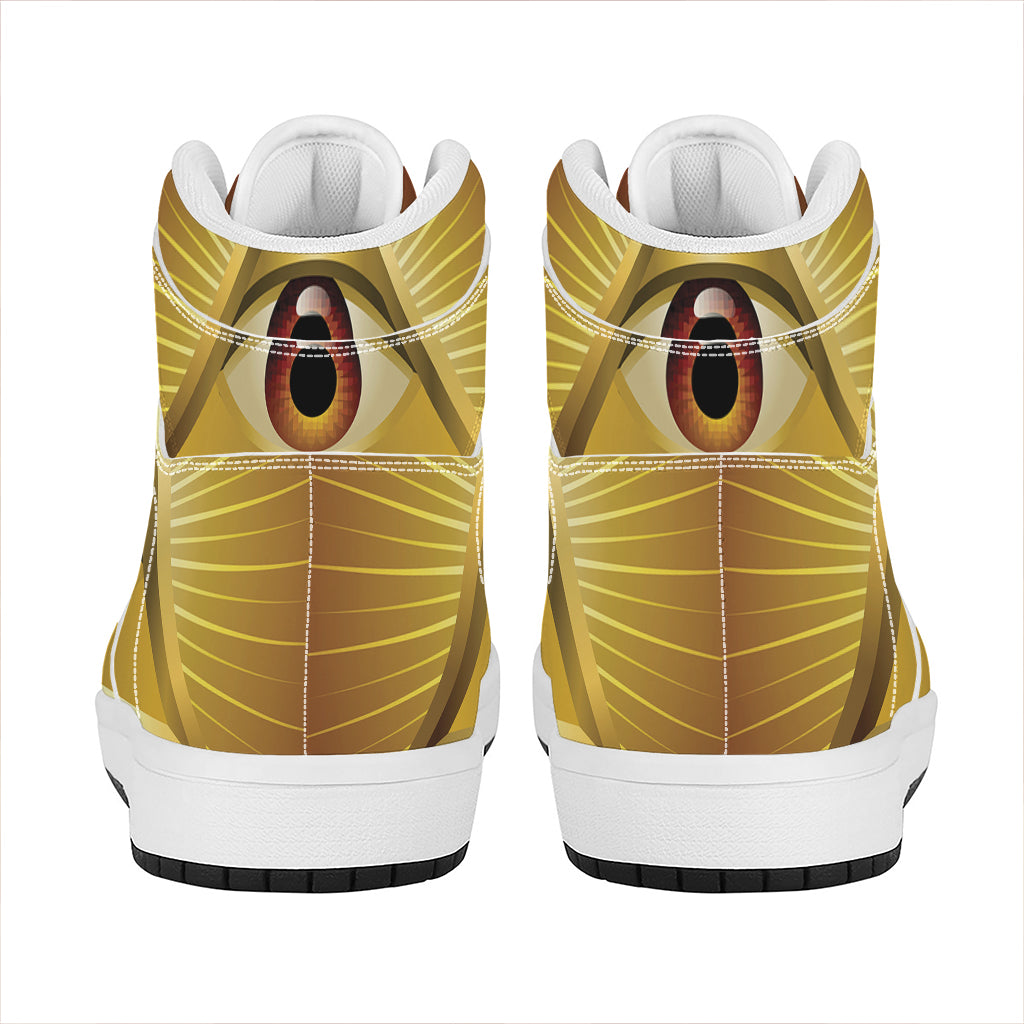 Masonic Eye Sight Print High Top Leather Sneakers