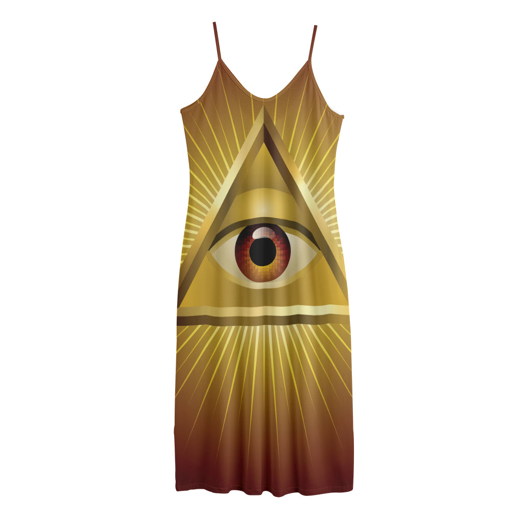 Masonic Eye Sight Print Jersey Midi Cami Dress