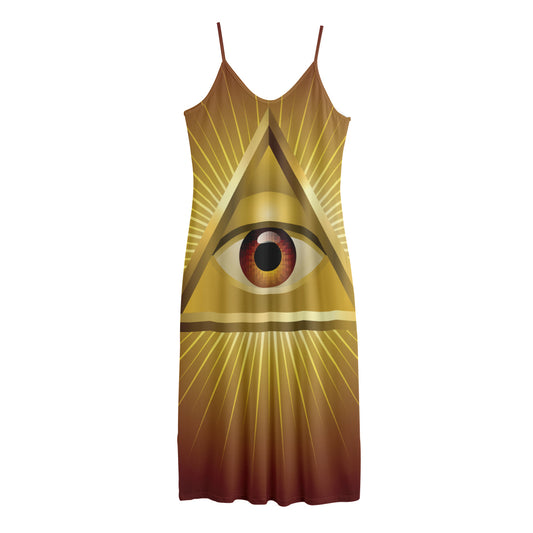 Masonic Eye Sight Print Jersey Midi Cami Dress