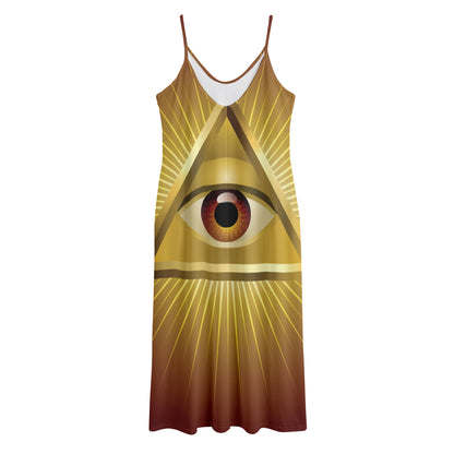 Masonic Eye Sight Print Jersey Midi Cami Dress