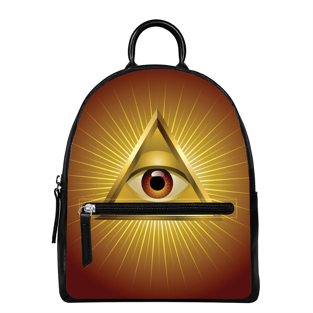 Masonic Eye Sight Print Leather Backpack